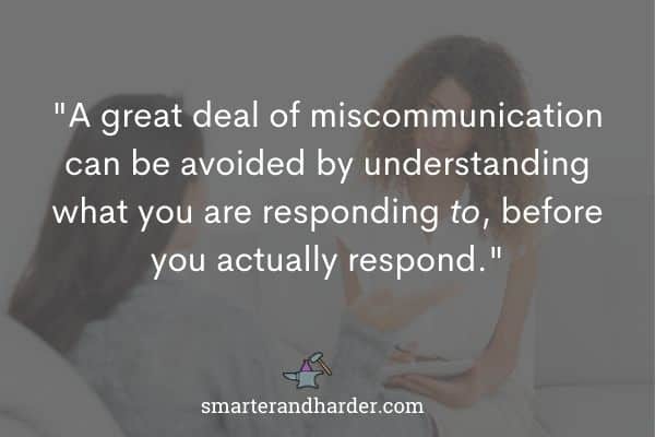 quote about listening to avoid miscommunication, photo of two women talking