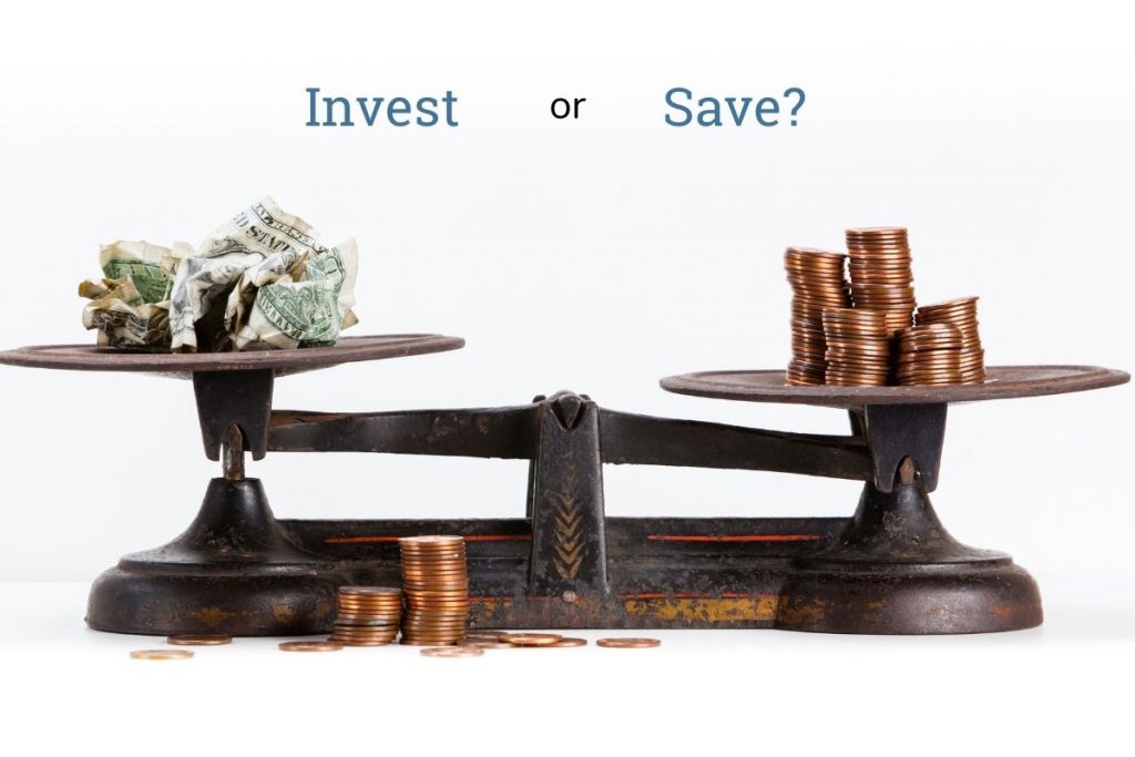 invest or save scale weighing money