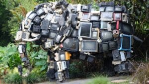 elephant sculpture made from electronic waste